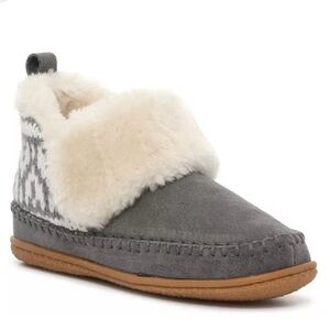 Minnetonka Joanne Bootie Ankle Boots Slippers Suede Faux Fur Grey Size 9 M